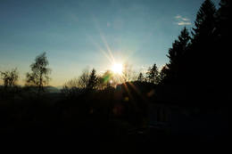 Sunset at the holiday house Winter