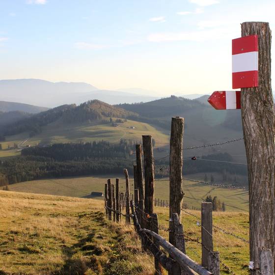 Bänderzaun und Wander-Markierungen
