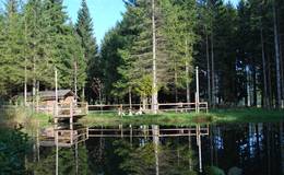 Lake with fishing cottage