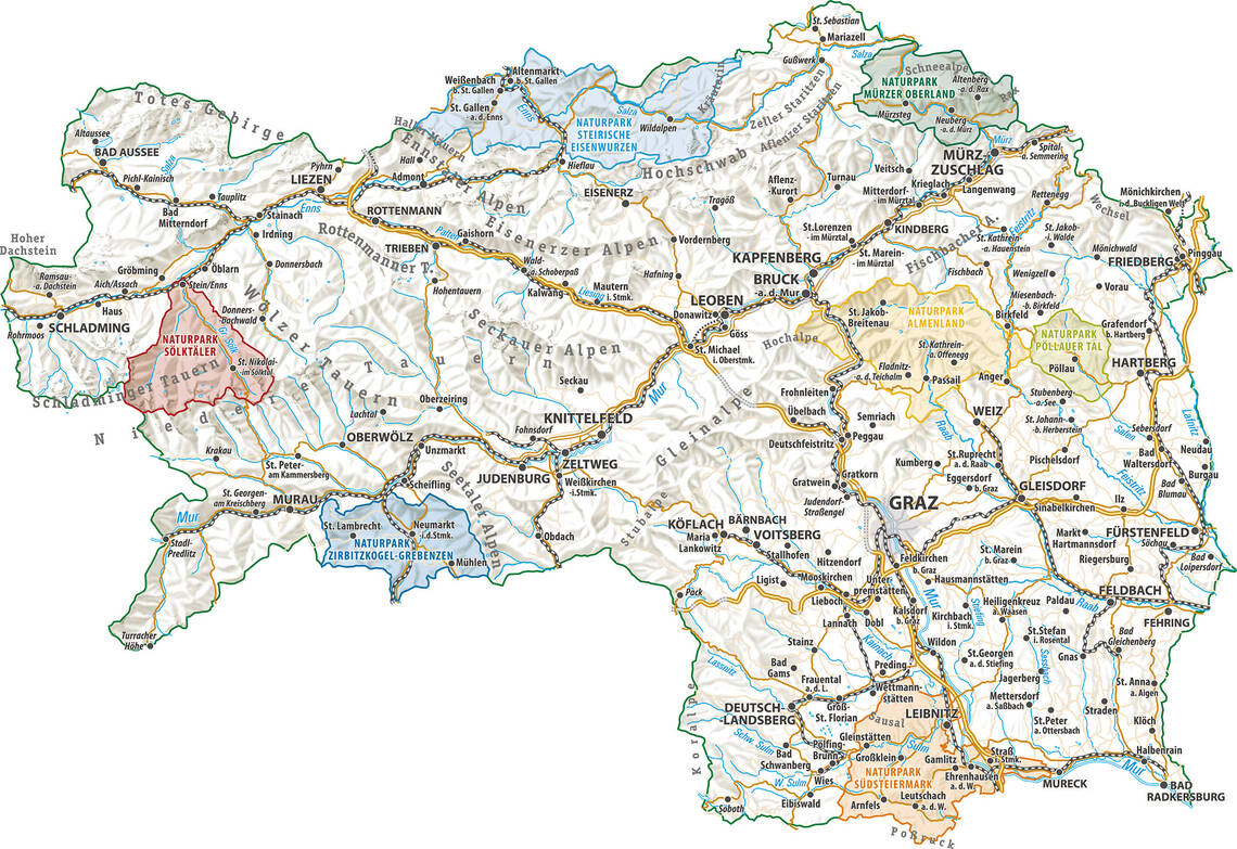 Steiermark Karte mit den Naturpark-Regionen.