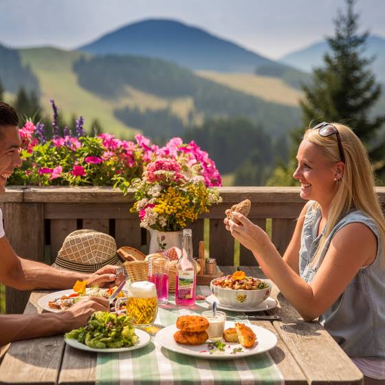 Essen mit Ausblick auf die Sommeralm