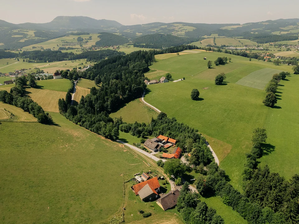 Der Lindenberg und die Imkerei Kreiner aus der Vogelperspektive.