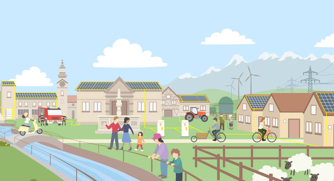 Energiegemeinschaften Illustration im ländlichen Raum