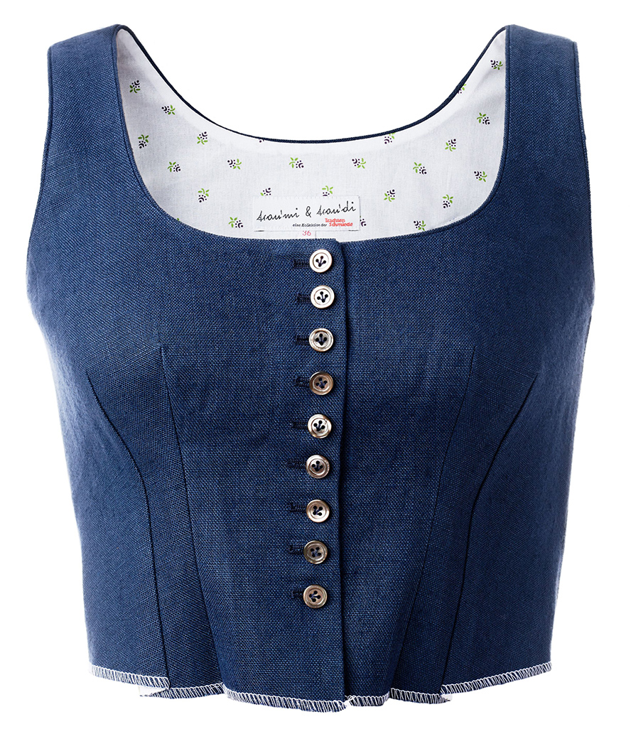 Almenland Dirndl, der Leib in blau