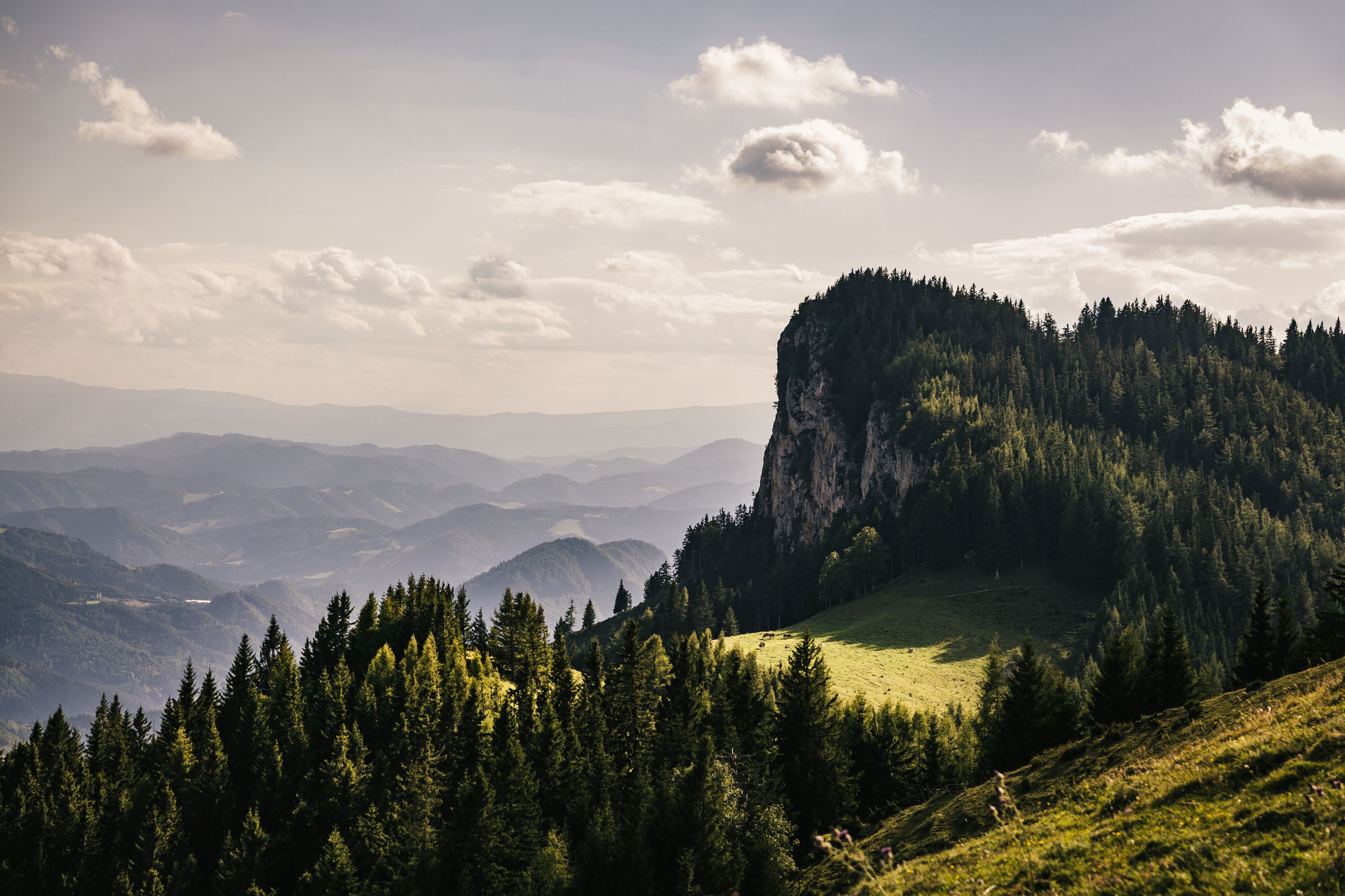 Panoramaausblick über die Rote Wand im Naturpark Almenland.